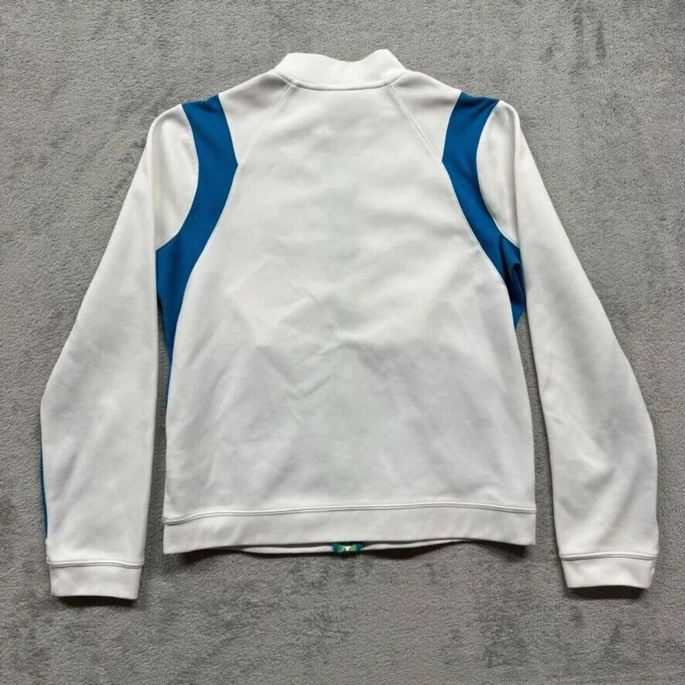 Vintage‎ Nike Full Zip Track Jacket Womens XL White Blue Swoosh Embroidered Gym